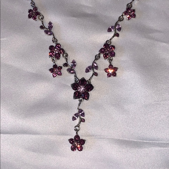 Purple Floral Stones Jewelry Set - Picture 2 of 6